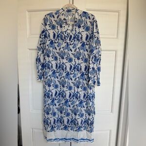 Blue & White Floral Print Cover Up